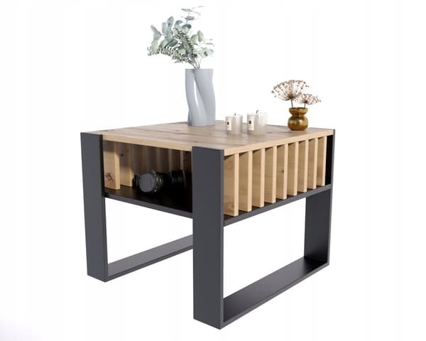 Sohvapöytä IGA KWADRAT artisan-musta säleillä loft rustiikki PE