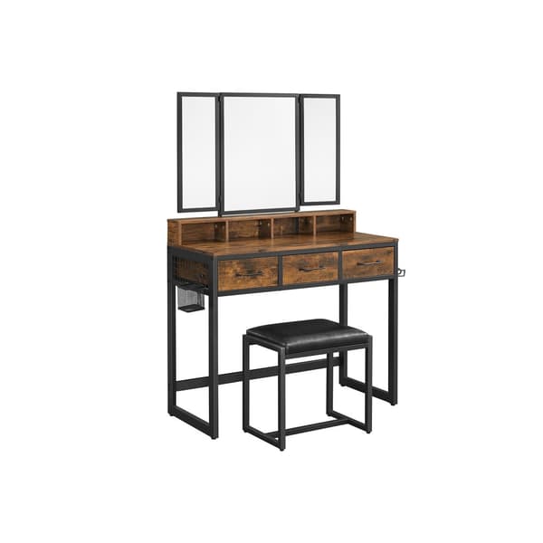 Sminkbord med 3-delad hopf�llbar spegel
