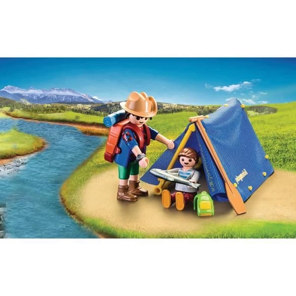 PLAYMOBIL 9323 Campingkuffert, Sport og Action, 2 figurer, telt, kano og tilbehør, 32 dele, fra 4 år