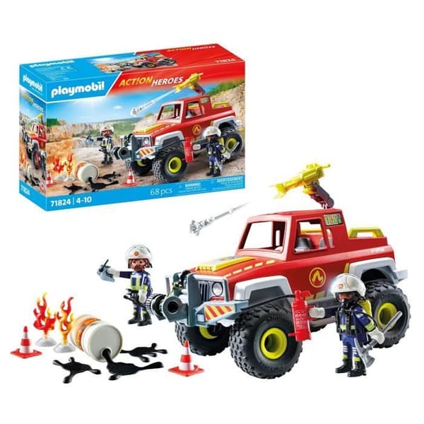 PLAYMOBIL 71824 Brandbil med flammende benzindunk, Action Heroes, Brandmænd, 68 dele, Fra 4 år