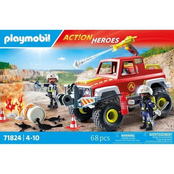 PLAYMOBIL 71824 Brandbil med flammende benzindunk, Action Heroes, Brandmænd, 68 dele, Fra 4 år