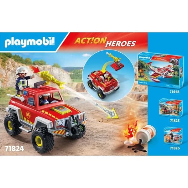 PLAYMOBIL 71824 Brandbil med flammende benzindunk, Action Heroes, Brandmænd, 68 dele, Fra 4 år