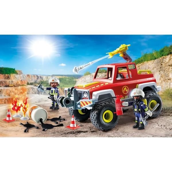 PLAYMOBIL 71824 Brandbil med flammende benzindunk, Action Heroes, Brandmænd, 68 dele, Fra 4 år