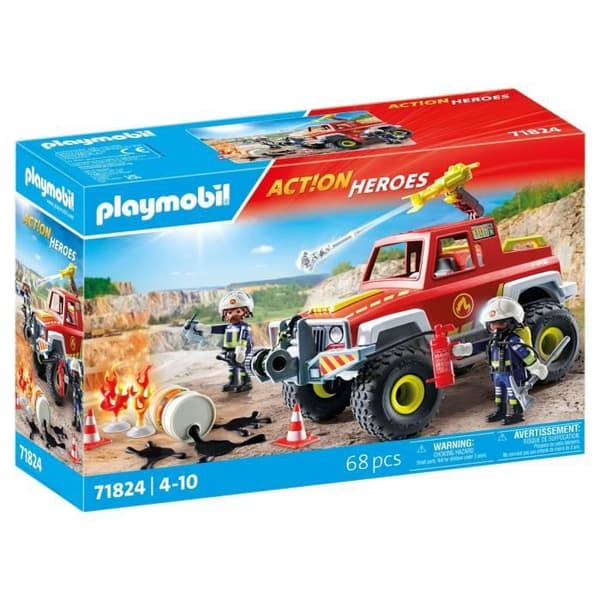PLAYMOBIL 71824 Brandbil med flammende benzindunk, Action Heroes, Brandmænd, 68 dele, Fra 4 år