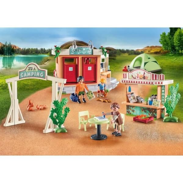 PLAYMOBIL 71424 Leirintä - Leirintämaailma - toiminnallisella suihkulla ja lisävarusteilla - 4-vuotiaasta alkaen