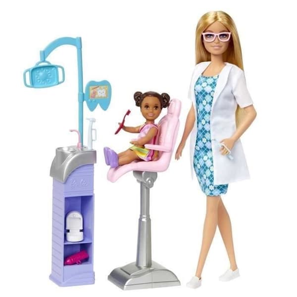 Barbie Tandläkarmottagning - BARBIE - HKT69 - 2 dockor. stol. tandvårdsverktyg. tandborste. tandkräm