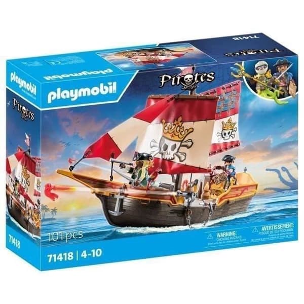 PLAYMOBIL 71418 Pirat-robåd, Pirater, Med figurer, kanoner, Fra 4 år