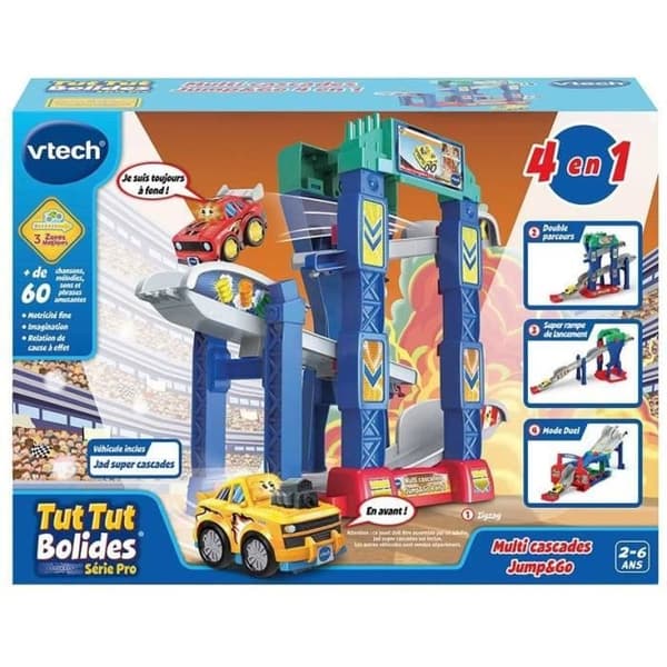 VTECH - Tut Tut Bolides Pro Series - Monipuoliset Jump & Go -temput 4 yhdessä (+ Jad, Super Stunts)