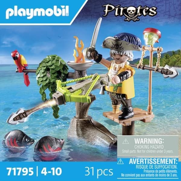 PLAYMOBIL 71795 Merirosvo jousella ja kalalla tähtäämiseen, 31 osaa, 4-vuotiaille