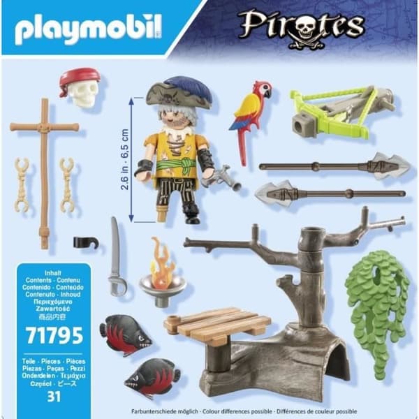 PLAYMOBIL 71795 Merirosvo jousella ja kalalla tähtäämiseen, 31 osaa, 4-vuotiaille