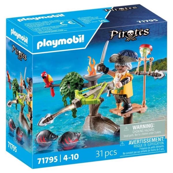 PLAYMOBIL 71795 Merirosvo jousella ja kalalla tähtäämiseen, 31 osaa, 4-vuotiaille