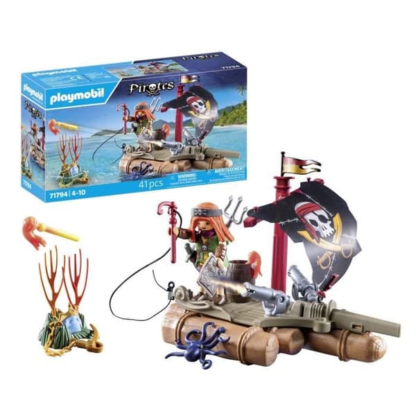 PLAYMOBIL 71794 Pirat med flydende tømmerflåde, kanoner og skat, Pirater, 41 dele, Fra 4 år