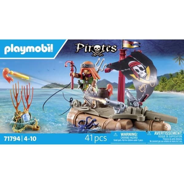 PLAYMOBIL 71794 Pirat med flydende tømmerflåde, kanoner og skat, Pirater, 41 dele, Fra 4 år