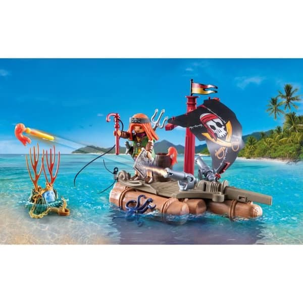 PLAYMOBIL 71794 Pirat med flydende tømmerflåde, kanoner og skat, Pirater, 41 dele, Fra 4 år