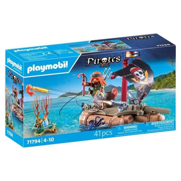 PLAYMOBIL 71794 Pirat med flydende tømmerflåde, kanoner og skat, Pirater, 41 dele, Fra 4 år