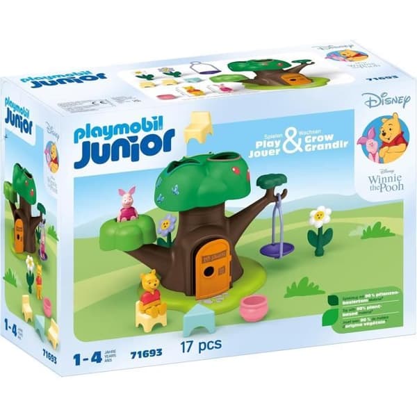 PLAYMOBIL Junior 71693 Peter Plys og Grisling med Hytte, 17 Dele, Junior & Disney, Fra 12 Måneder