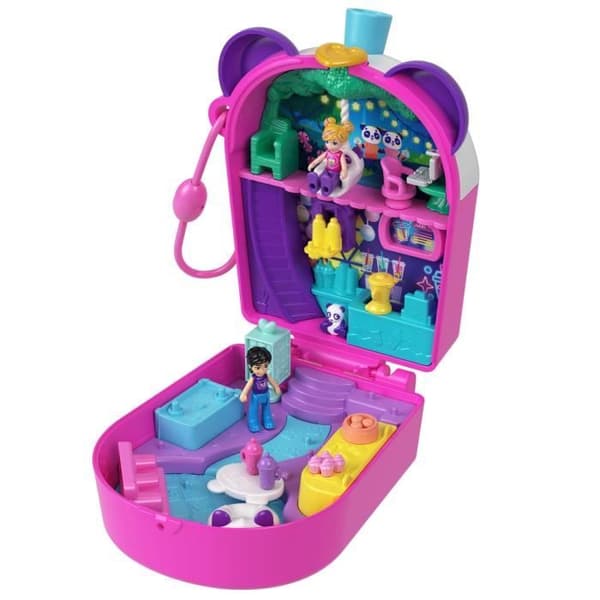 Polly Pocket Panda -kuplateerasia kahdella minihahmolla ja pandalla HWN95