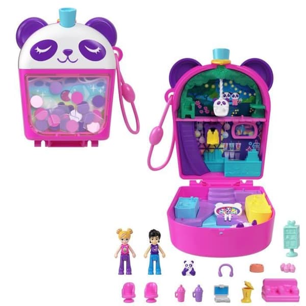 Polly Pocket Panda -kuplateerasia kahdella minihahmolla ja pandalla HWN95