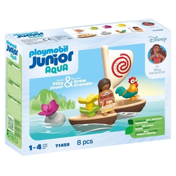 PLAYMOBIL Junior 71459 Vaiana og sejlbåd, flyder i vand, badelegetøj, Disney, fra 12 måneder