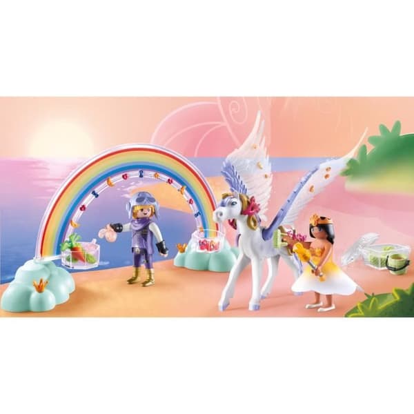 PLAYMOBIL 71361 Siivekäs hevonen koristeeksi - Prinsessan taikaa - Mukana prinsessa, ritari ja sateenkaari koristeeksi - 4-vuotiaasta alkaen
