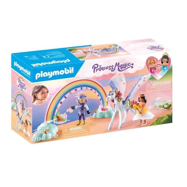 PLAYMOBIL 71361 Siivekäs hevonen koristeeksi - Prinsessan taikaa - Mukana prinsessa, ritari ja sateenkaari koristeeksi - 4-vuotiaasta alkaen