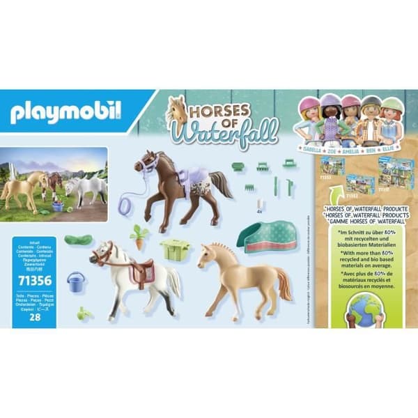 Playmobil 71356 3 hästar Morgan, Quarter Horse och Shagya, Hästarna vid Vattenfallet, 28 delar, Från 5 år