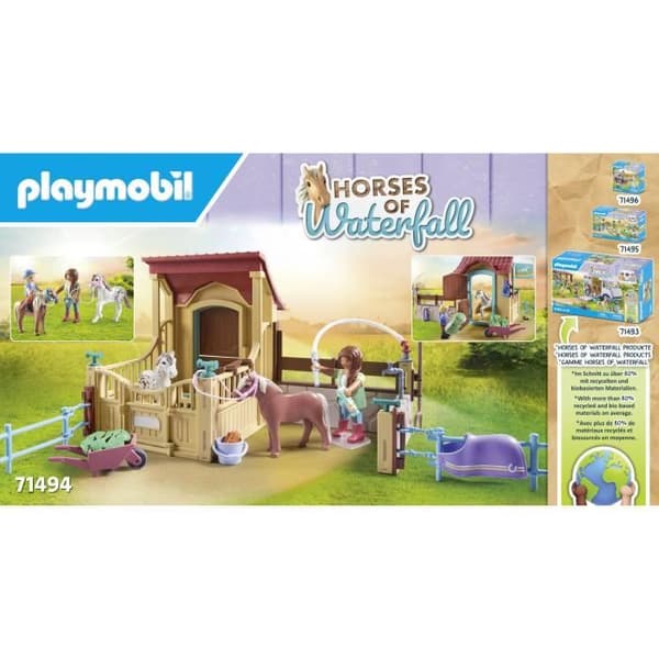 PLAYMOBIL 71494 Vandfaldets Heste - Heste med Stald og Ponyer - Alder 4+ - Kreativ Rolleleg