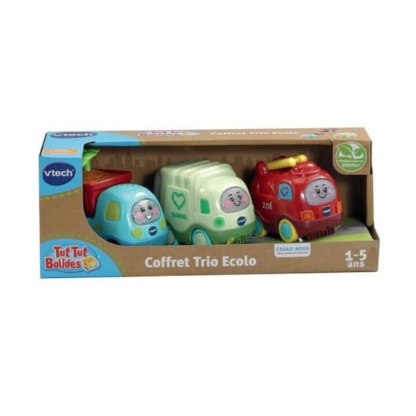 VTECH - Tut Tut Bolides - Ympäristöystävällinen kolmikkosetti - Zoé-palomies, Léo-pikkuauto ja Gabriel-roska-auto