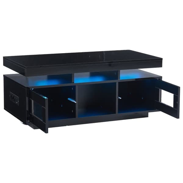 100x50x43 cm sort sofabord i højglans med LED-lys, opbevaring og stikkontakt, til kontoret