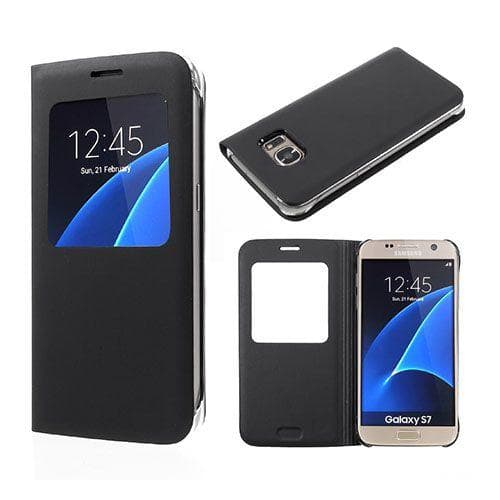 Balke læder-etui med smart-view til Samsung Galaxy S7 - Sort