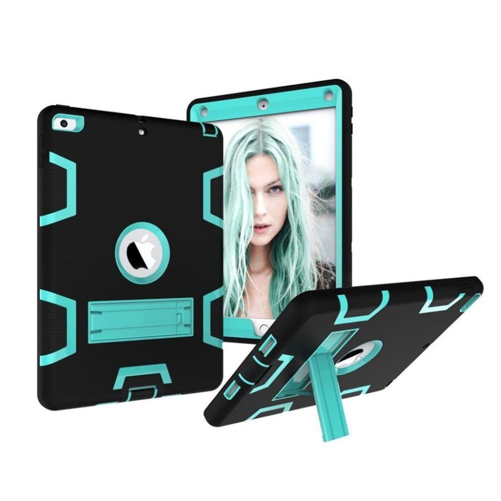 iPad (2017) Silikone cover i et smart motiv - Sort og turkis