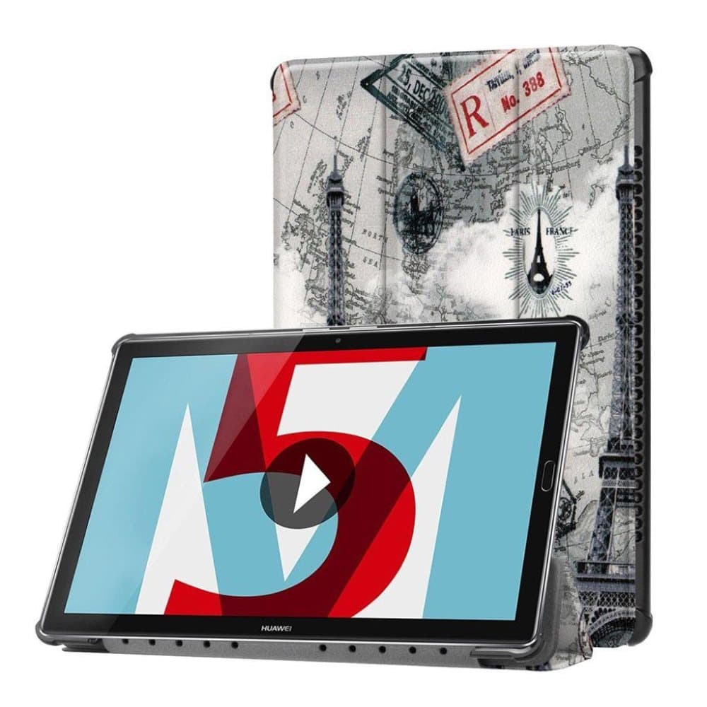Huawei MediaPad M5 10 mønstret tre-fold PU læder flip etui -