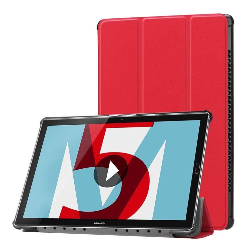 Huawei MediaPad M5 10 tre-fold folio PU læder flip etui - Rø