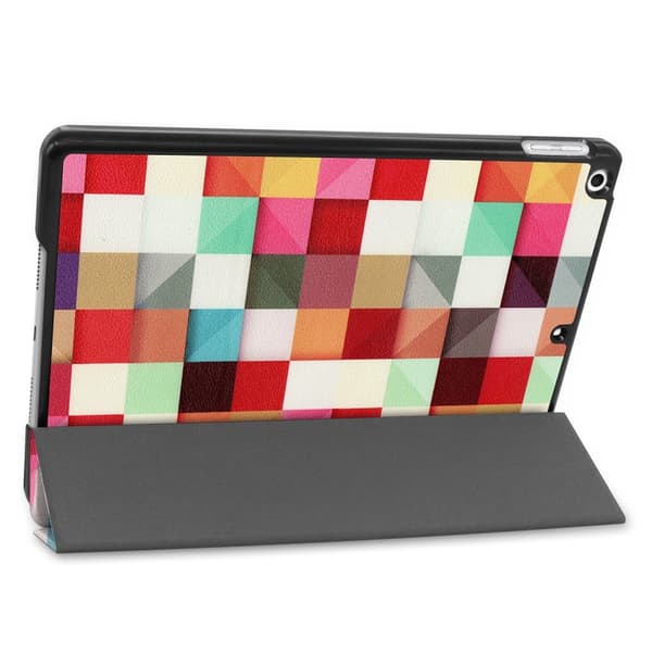 Apple iPad 10.2 Mønster PU Trifoldet Stand Tablet-Taske - Farverige Firkanter