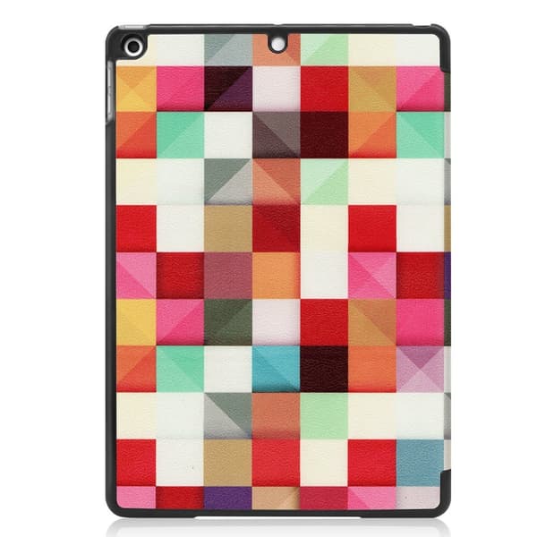 Apple iPad 10.2 Mønster PU Trifoldet Stand Tablet-Taske - Farverige Firkanter