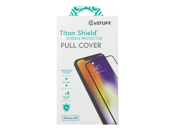 eSTUFF Titan Shield - Skärmskydd för mobiltelefon - helt fodral - glas - ramfärg svart - för Apple iPhone 11, XR