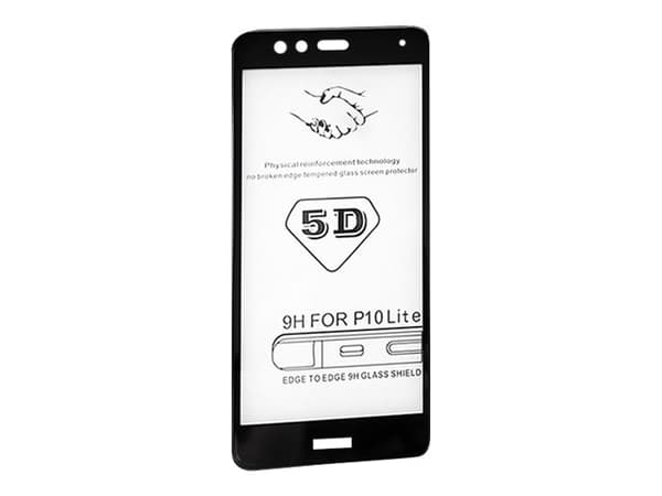 Qoltec Premium Tempered Glass 5D Full Covered - Skärmskydd för mobiltelefon - 3D - glas - 5.2" - ramfärg svart - för Huawei P10 Lite