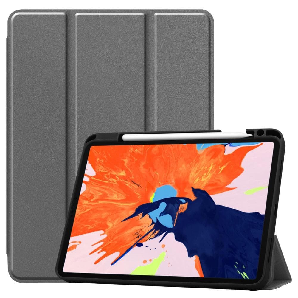 For iPad 12.9" 2020/2018 Tri-fold Stand Smart Tablet Case Cover - Gray
