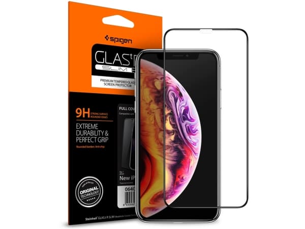 Spigen GLAS.tR Slim FC, Apple, iPhone XR, Pölynkestävä, Naarmuuntumisenkestävä, Iskunkestävä, Musta, Läpinäkyvä