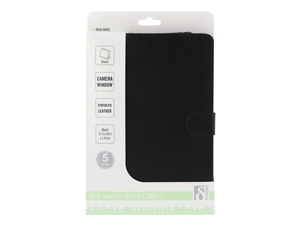 DELTACO IPD-2017-2 - Lommebok for nettbrett - veganlær - svart - 9.7" - for Apple 9.7-inch iPad (5. generasjon, 6. generasjon)