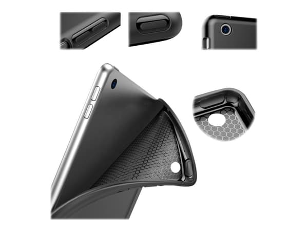 eSTUFF - Skjermdeksel for nettbrett - polyuretanlær, termoplast-polyuretan (TPU) - svart - 9.7" - for Apple 9.7-inch iPad (5. generasjon, 6. generasj