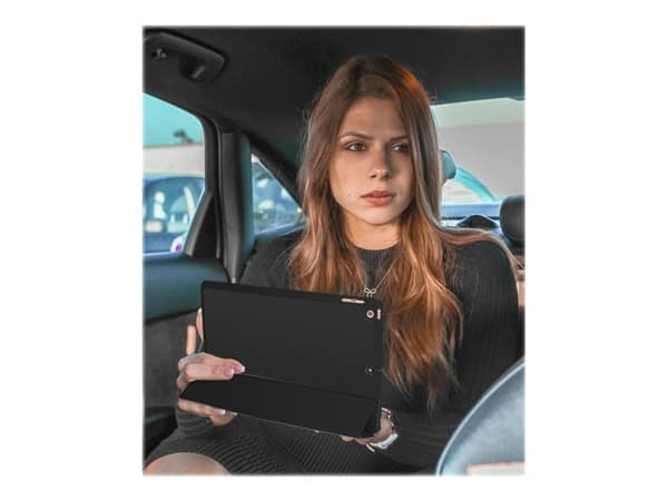 eSTUFF - Skjermdeksel for nettbrett - polyuretanlær, termoplast-polyuretan (TPU) - svart - 9.7" - for Apple 9.7-inch iPad (5. generasjon, 6. generasj