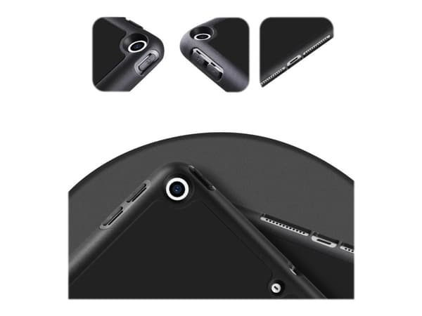 eSTUFF Pencil case - Skjermdeksel for nettbrett - polyuretanlær, termoplast-polyuretan (TPU) - svart - 9.7" - for Apple 9.7-inch iPad (5. generasjon,
