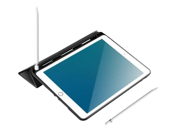 eSTUFF Pencil case - Skjermdeksel for nettbrett - polyuretanlær, termoplast-polyuretan (TPU) - svart - 9.7" - for Apple 9.7-inch iPad (5. generasjon,