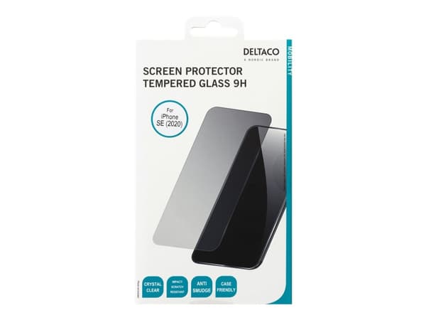 DELTACO SCRN-20IP9 - Skjermbeskyttelse for mobiltelefon - 2.5D - glass - krystallklar - for Apple iPhone SE (2nd generation)