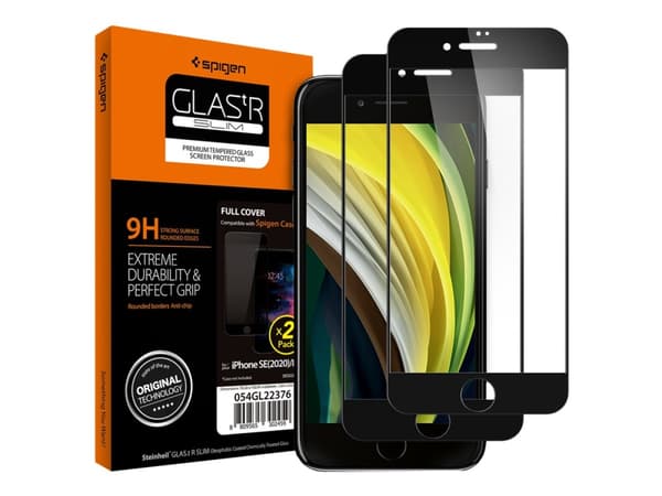 Spigen GLAS.tR Slim, Apple, iPhone SE 2020 iPhone 8 2017 iPhone 7 2016, Kolahduksenkestävä, Läpinäkyvä, 2 kpl