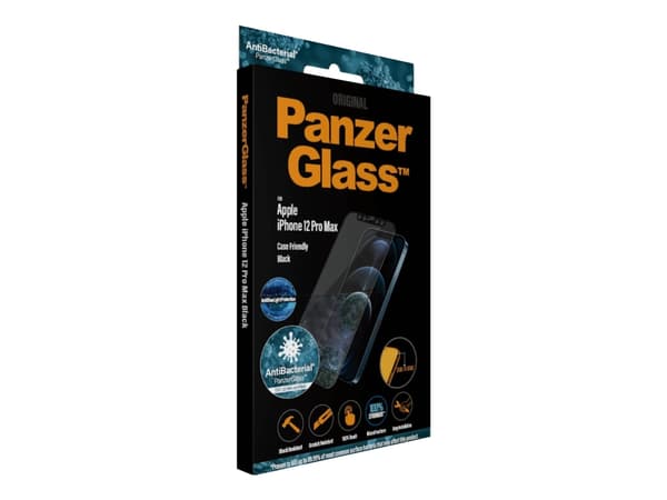 PanzerGlass - Skjermbeskyttelse for mobiltelefon - antibakteriell, antiblått lys, etuivennlig - glass - rammefarge svart - for Apple iPhone 12 Pro Ma