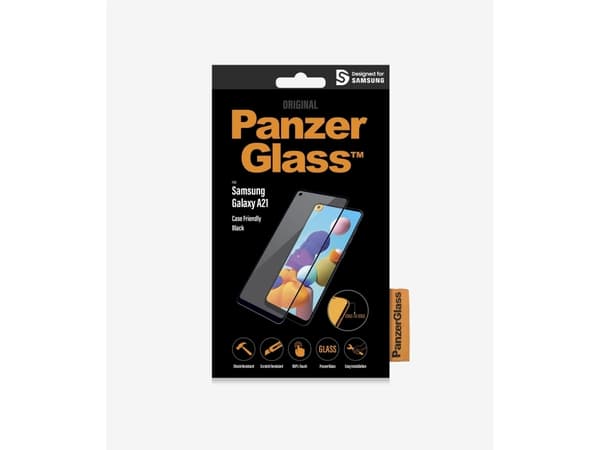 PanzerGlass Case Friendly - Skjermbeskyttelse for mobiltelefon - glass - rammefarge svart - for Samsung Galaxy A21