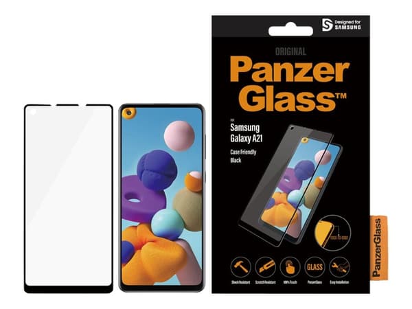 PanzerGlass Case Friendly - Skjermbeskyttelse for mobiltelefon - glass - rammefarge svart - for Samsung Galaxy A21