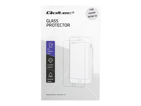 Qoltec Premium Tempered Glass 9D Full Covered - Skjermbeskyttelse for mobiltelefon - glass - 5.45" - rammefarge svart - for Xiaomi Redmi 7A
